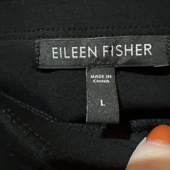 Eileen Fisher L Large Silk Pants Georgette Crepe Pleated Wide Leg Crop Black - Picture 5 of 11